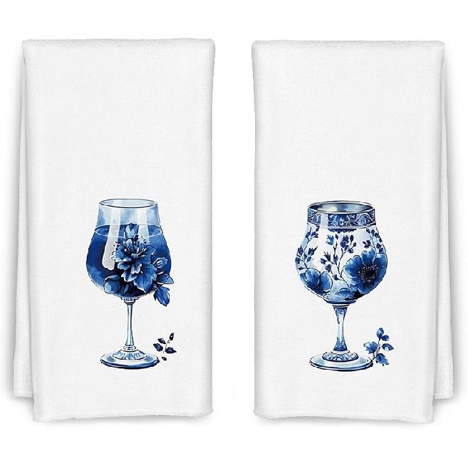 Blue and White Chinoiserie Floral Bird Tea Hand Dish Towels for Kitchen Bathroom, Chinoiserie Decor, Blue Tea Hand Dish Kitchen Towels, 16x24