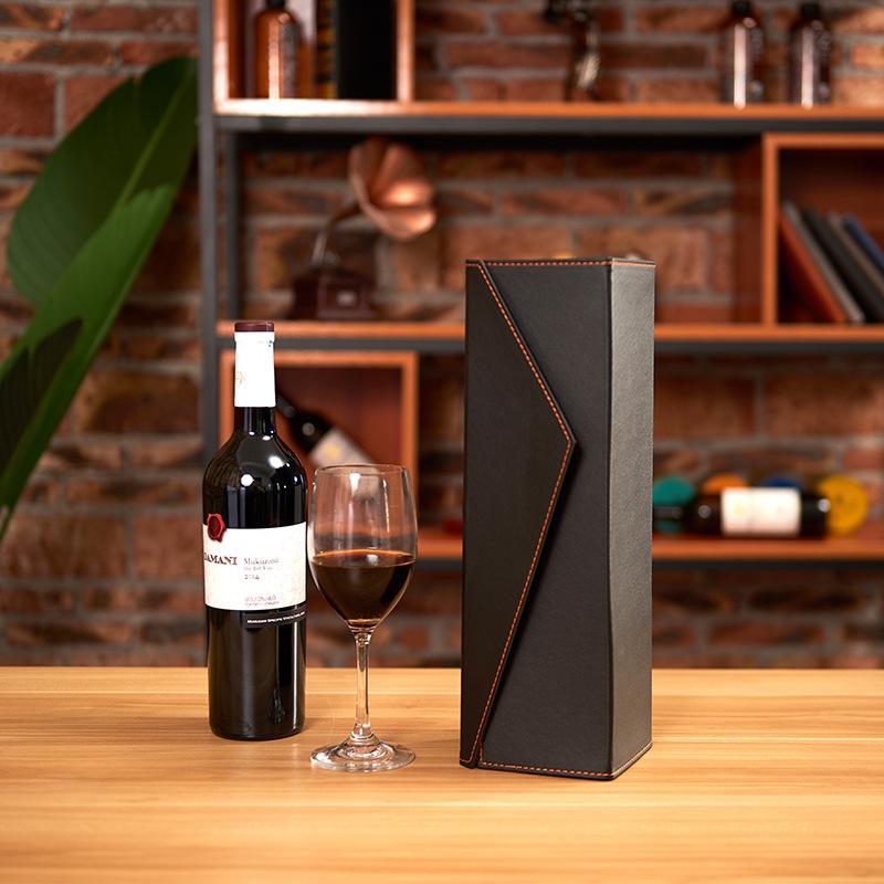 Red Wine PU Leather Box Single Bottle Wine Glass Packaging CarryingHolder Simplicity Gift Storage Case Business Presentation Box 34x10x10cm
