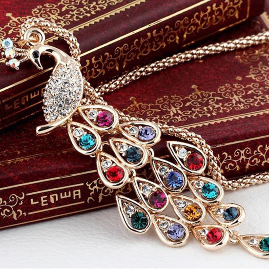 Fashion Women Multi-color Long Peacock Rhinestone Wedding Sweater Necklace