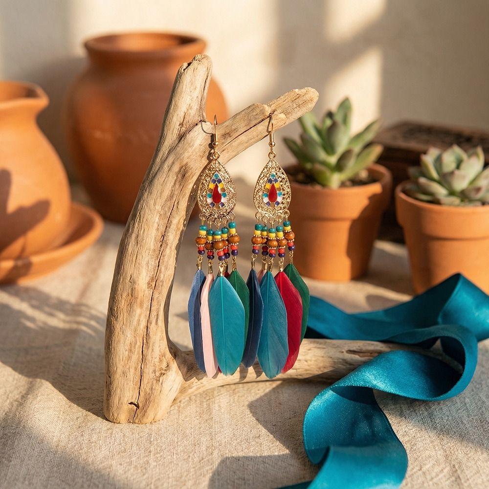 Retro Boho Long Tassel Earring Tassel Hanging Drop Earrings Ethnic Style Beaded Earring  Women