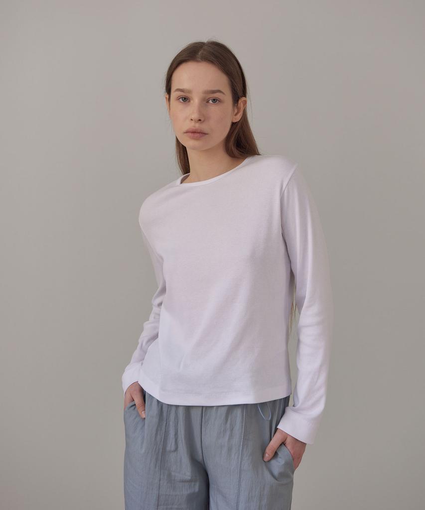 38 Come On Common Round Rib Long Sleeve Top (White)