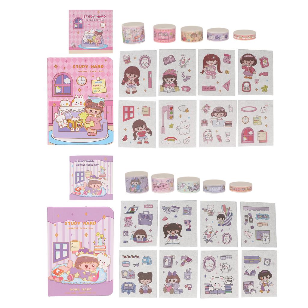 Japanese Paper Stickers Set Cute Cartoon Clear Printing Art Stickers Set for Handbook Diary Envelope