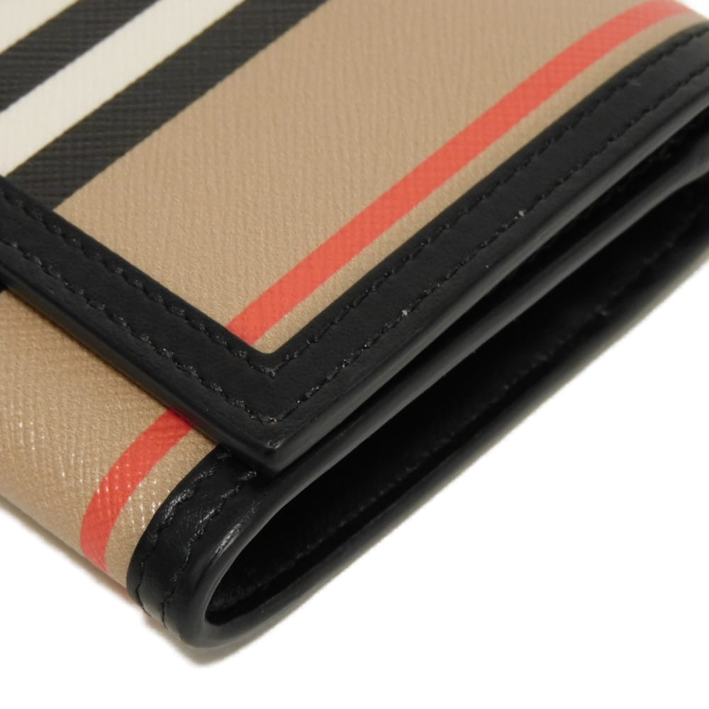 Used 11033 Icon Stripe Continental Wallet 8026001 7940 Nova Check Embossed Logo Logo Foil Stamp Beige Unisex from Japan