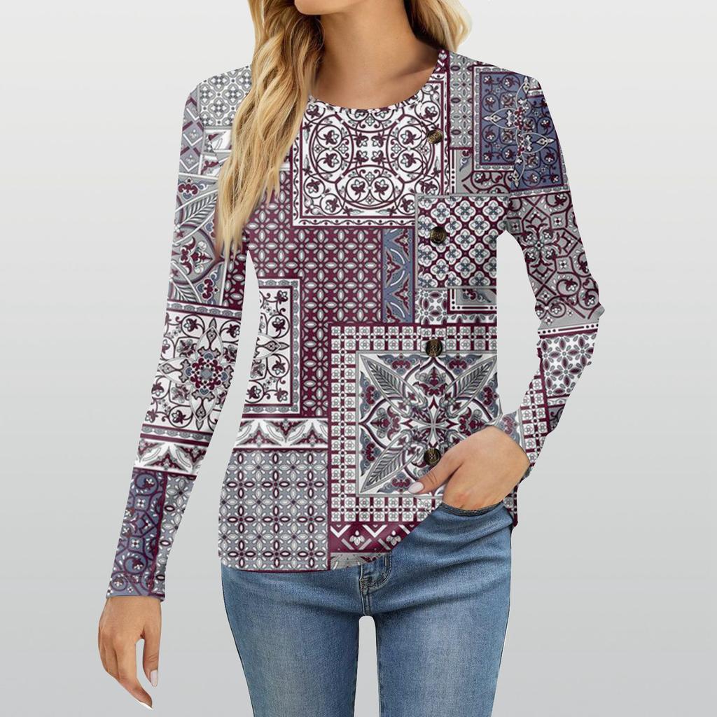 Damenmode Lässiges Rundhals-Langarm-T-Shirt mit Aufdruck