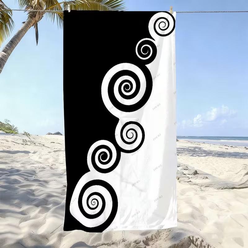 Retro Star & Wavy Stripe Beach Towel 70s Orange Yellow Print Quick Dry Sandproof Absorbent Towel for Beach Pool Travel Vacation