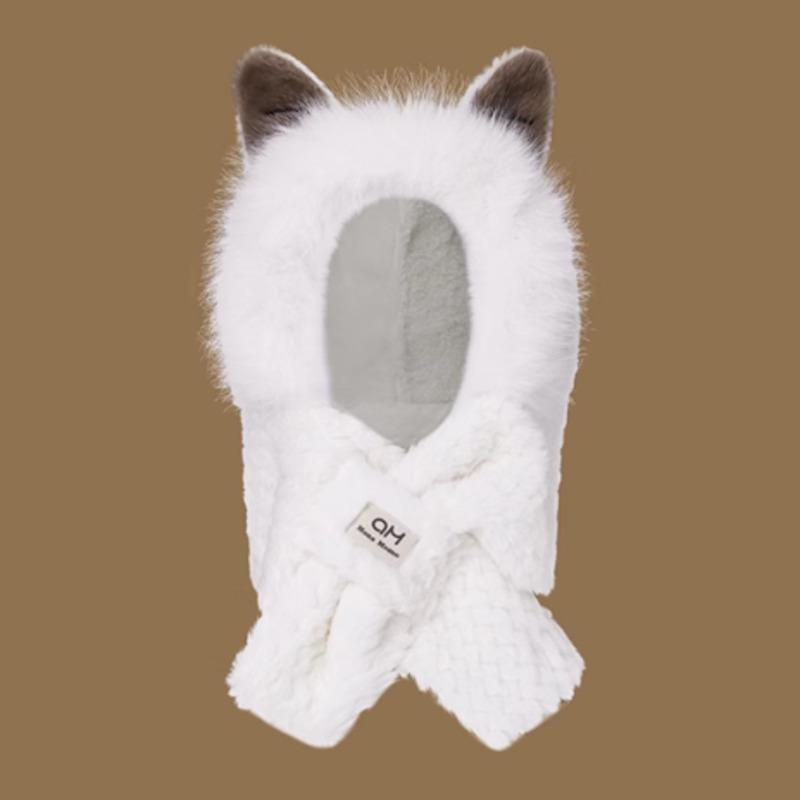 Fashion Hat Winter Women Bear Ear Scarf Hat Winter Warm Ear Protection Hat Cold-Proof Thickened Fur Caps Plush Hat Scarf Set