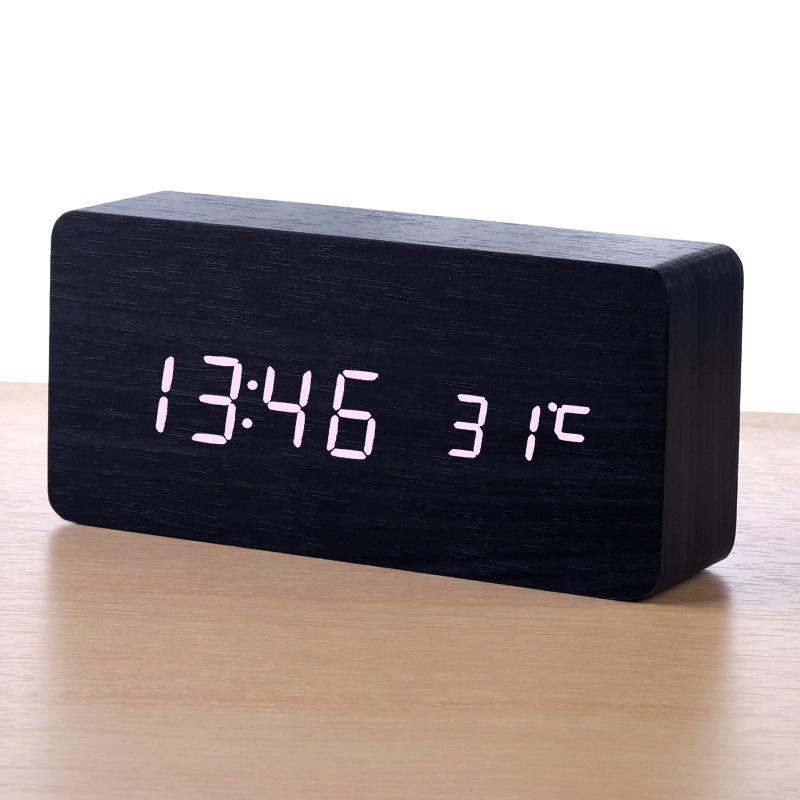 Wooden multi-functional alarm clock creative luminous intelligent led digital display student gift electronic clock silent
