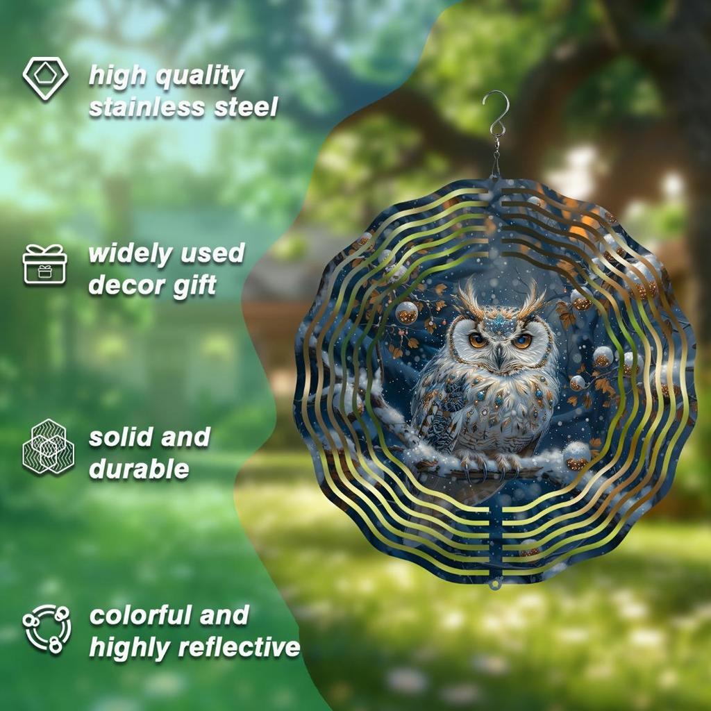 25,4 Zoll Eule Windspiel Metall Hängedekor für Garten Terrasse Fenster Innen Außen Kein Strom benötigt Weihnachtsgeschenk