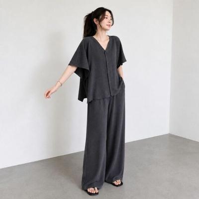 Mizqz Cooling Wrinkle Wide Pants Set