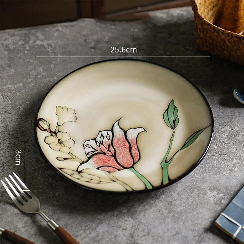 Light Luxury Flowers Ceramic Plate High End Restaurants Pasta Steak Plate Delicious Dishes Dining Plates Unique Home Tableware