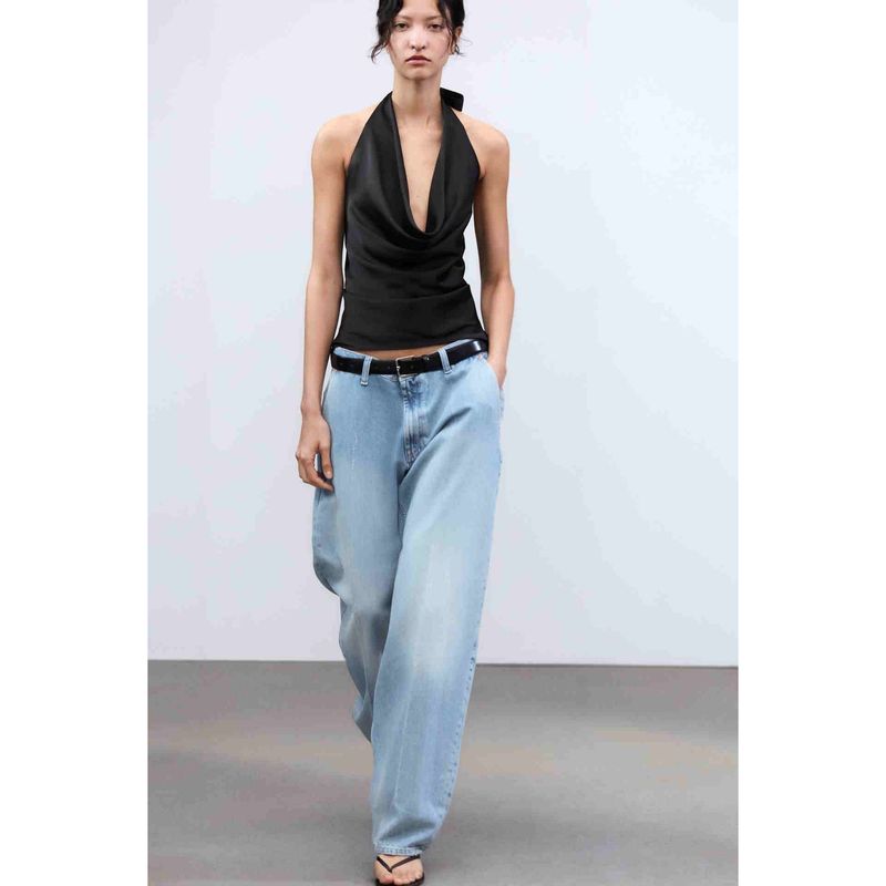 Zbzr Spring New Women clothes Western Style Versitile Fashion Simple Neck Collar Silk Satin Texture Top 2892650