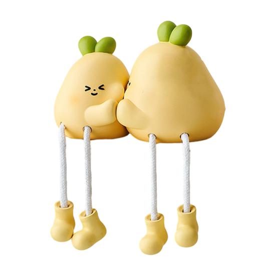 2 Pcs Cartoon Shelf Legs Funny Resin Sitter with Dangling Persimmon/Cat/Pear Figurine