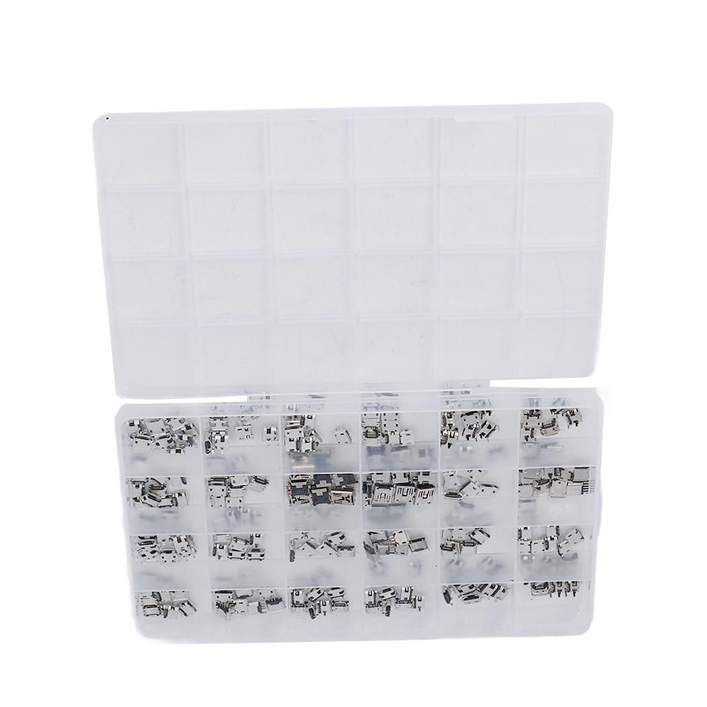 240Pcs Micro USB Socket 24 Types Jack Connector Stainless Steel for Phone Computer