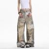 Trendige Damen Retro 3D-Print Gerade Lockere Jeans aus Denim 2025