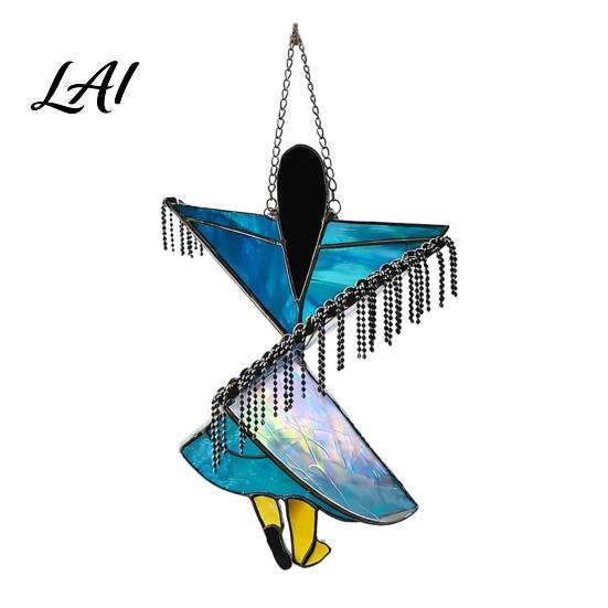 Garden Wind Chime Bohemian Handcrafted Dancer Stained Glass Style Hanging Spinner Twirling 1pc