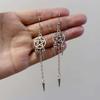 Gothic Punk Silver Color Hollow Out Pentagram Spike Tassel Chain Long Dangle Earrings for Women Halloween Witch Pagan Jewelry