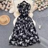 Summer Vintage Women Print Long Dress Elegant V-Neck Sleeveless High Waist A-Line Maxi Vestidos Female New Fashion Robe