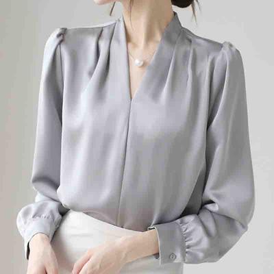 Fashion New Autumn  Long Sleeve Women Blouse V-Neck Office Lady Black White Chiffon Shirt Women Tops J741