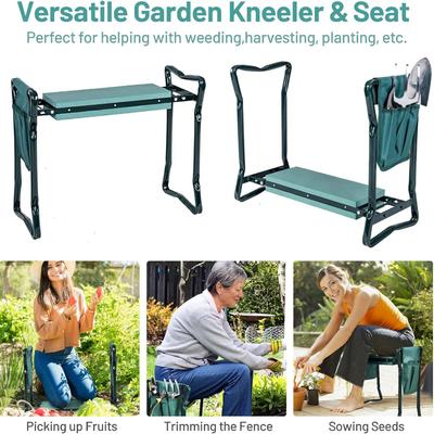 2-in-1 Garden Kneeler & Seat, Folding Seat w/EVA Foam Kneeling Pad & Removable Tools Pouch, Sturdy Steel Frame, No Assembly