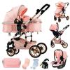 BAZARLAND30. 3-in-1 Portable Baby Stroller, Aluminum Frame for Newborn. PINK