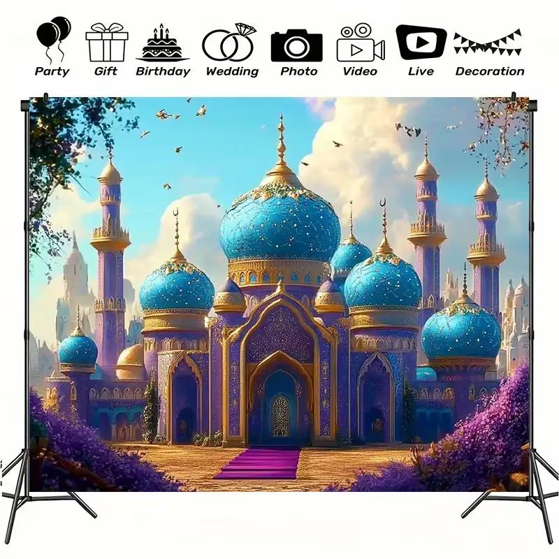 Purple Blue Magic Palace Backdrop Arabian Fantasy Castle Kids Birthday Baby Shower Photography Background