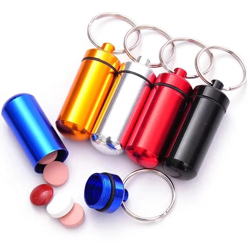 1 Pcs Outdoor Medicine Bottle Aluminum Alloy Keychain Mini Medicine Jar First Aid Bottle Fashion Key Chains Color Random