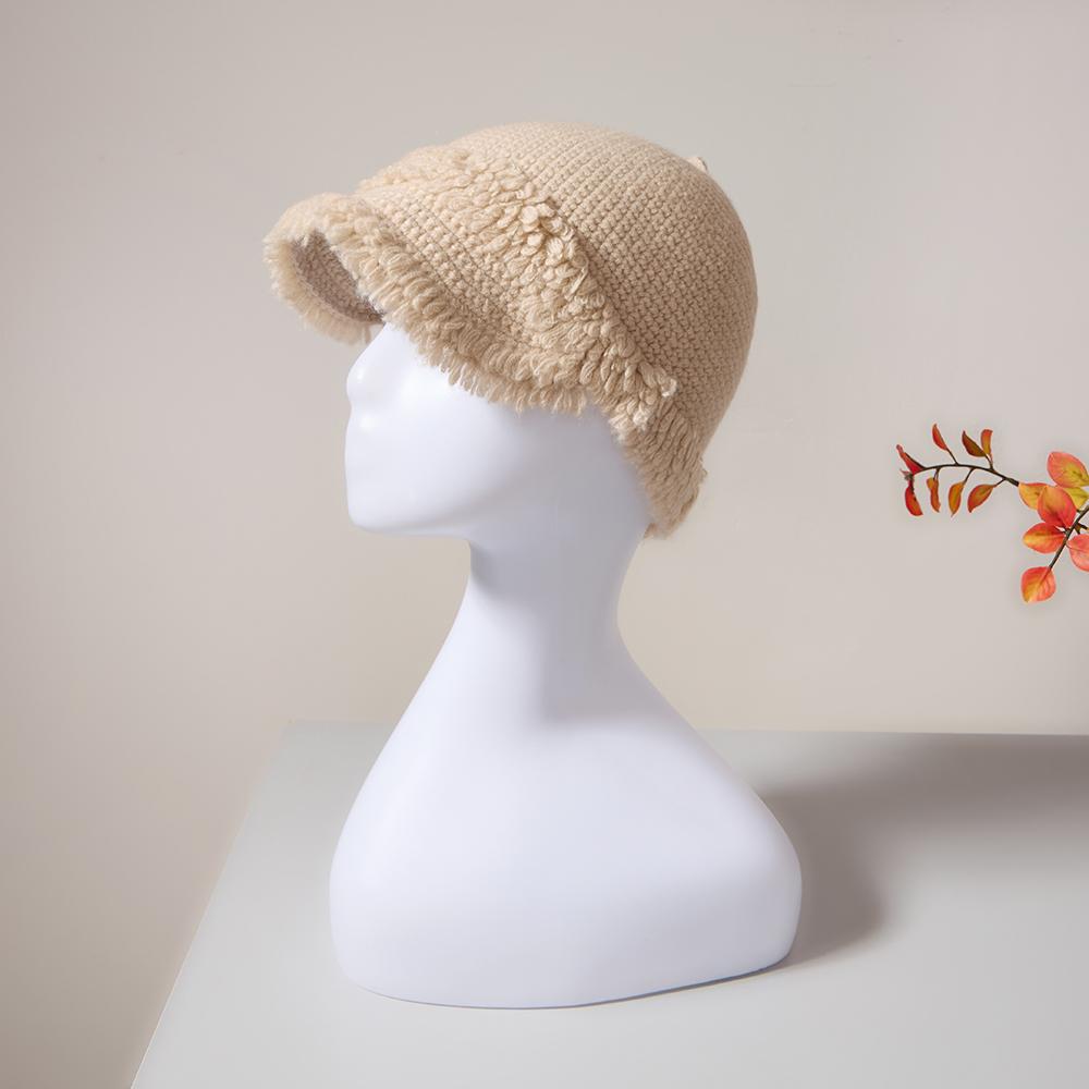 Custom Casual Women Winter 100% Pure Cashmere Brimmed Beanie Hat Ladies Girls Warm Inner Mongolian Cashmere Beanie Cap One Size бежевый