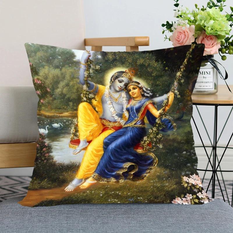 New Nice Radha Krishna Anime Pillow Cover Bedroom Home Office Decorative Pillowcase Square Zipper Pillow case Satin Soft Cover