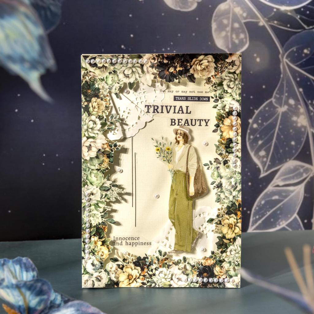 Alideco Masking Cute Retro Dark Style Watercolor Floral Transparent PET Adhesive Wide Stylish Masking Sticker 6-Pack Tape, Pattern, Water-Resistant