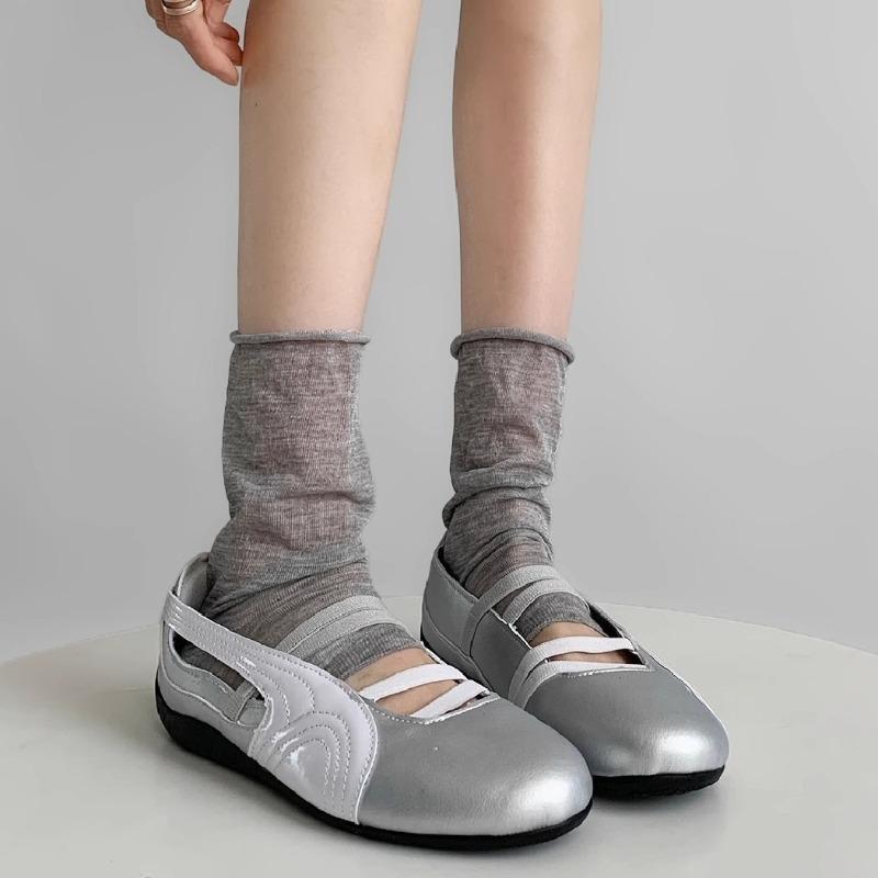 Thin, Rolled-up, Mid-calf Women's Solid Color Ankle Socks, White Thin Transparent Leg Covers, Grey Socks