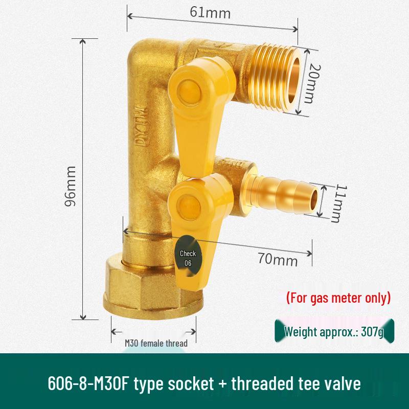 Shieldyun Gas Three-Way Valve with Switch for Natural Gas Meter Pipeline - Ball Valve Connector