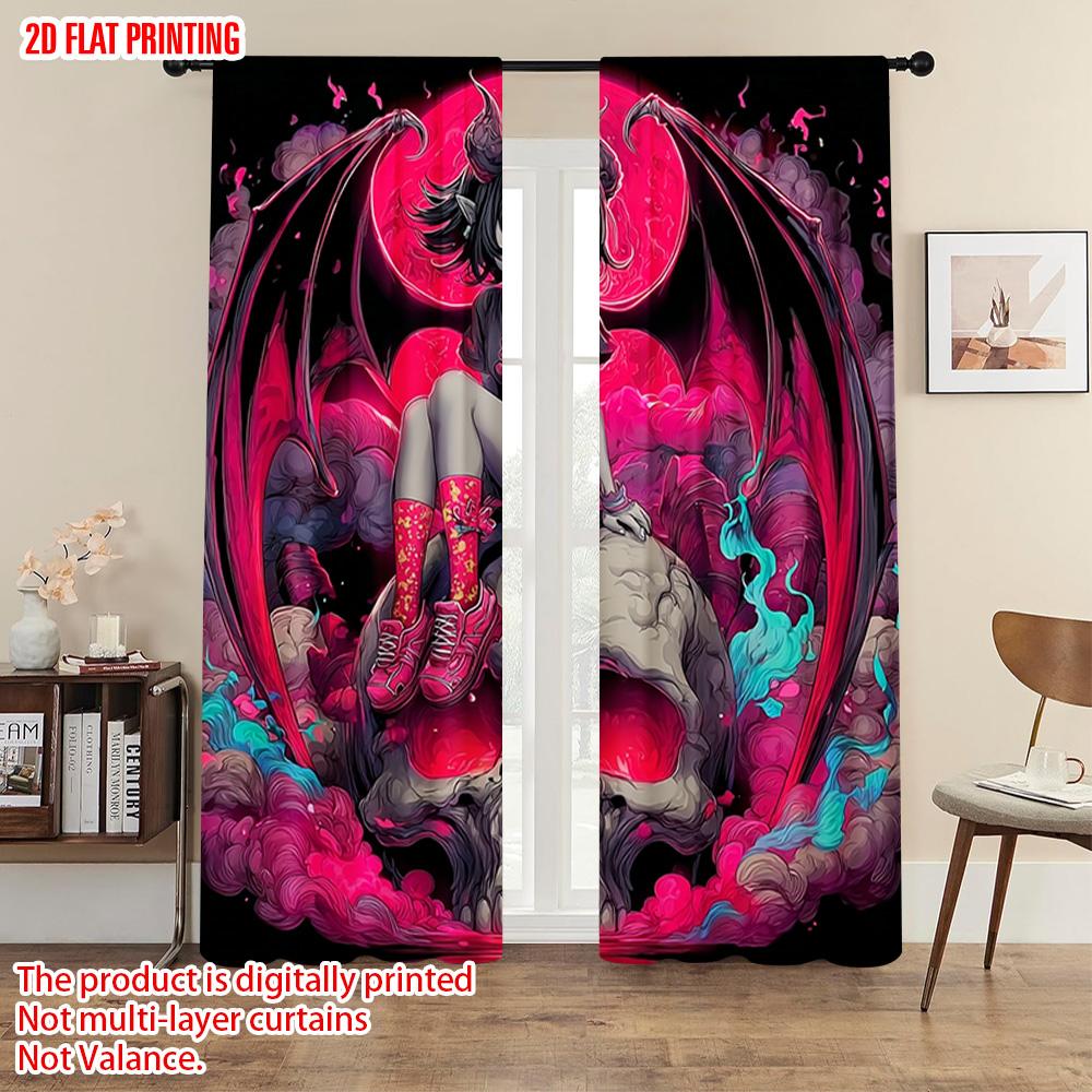 2pcs   Plane Printing Curtain Popular Cute Little Witch Polyester Fabric (without Rod) All Seasons Ldeal for Home & Office