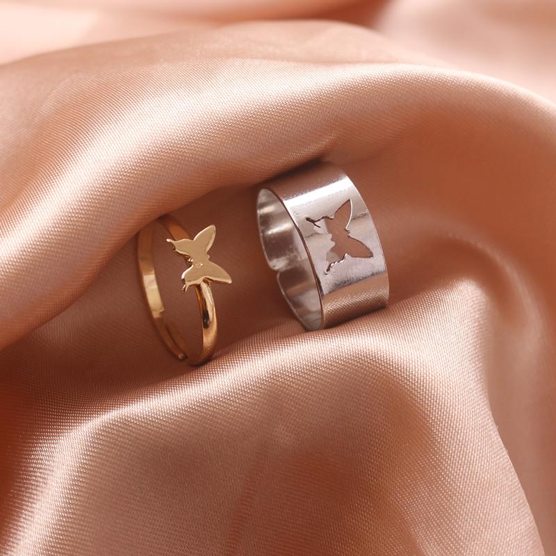 2pcs/set Butterfly Open Rings for Women bague femme Gold Color Hollow Dinosaur Rings Adjustable Wedding Couple Rings