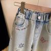 In-Stock Girls' Spring and Summer Embroidered Jeans, Korean Style, Fashionable Embroidered Loose Straight-Leg Casual Pants for Girls