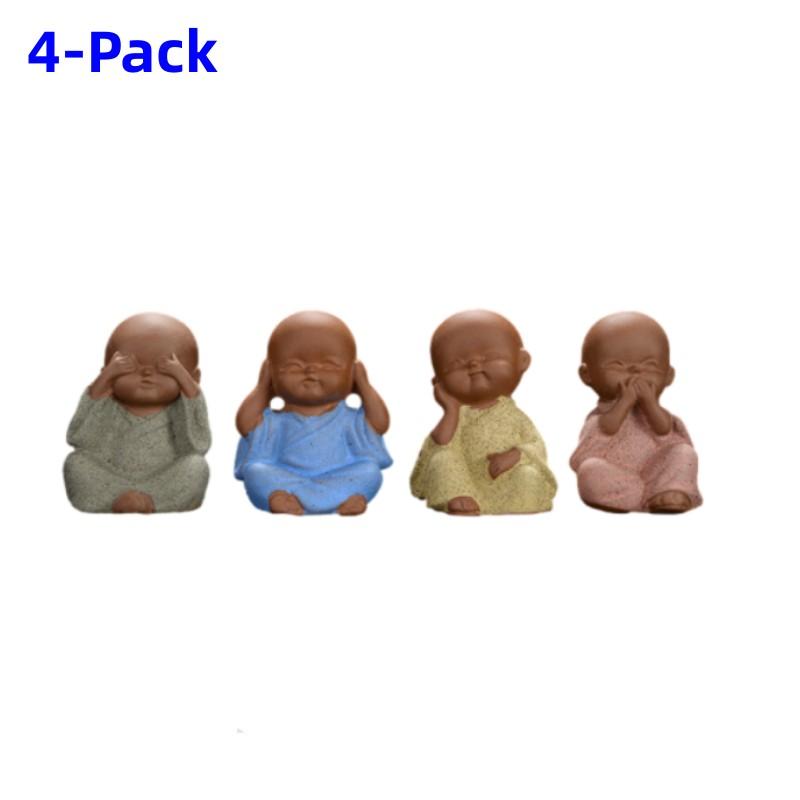 4-Pack Mini Ceramic Tea Pets Home Decor Gardening Decoration Creative Little Monk Cute Figurines & Miniatures Teshouse Ornaments
