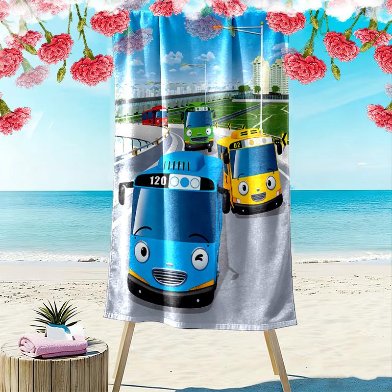 Kkoma-beoseu Tayo Print Beach Towel, Large Soft Quick Dry Towel for Beach Camping Swimming