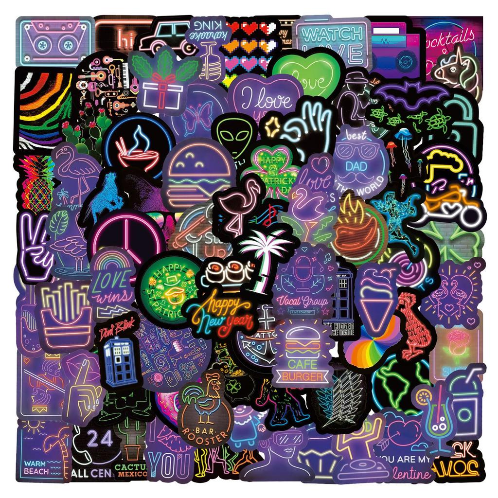 100-200 Neon Doodle Stickers Decorate Suitcase Notebook Skateboard Water Cup Waterproof Stickers