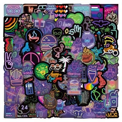 100-200 Autocollants Doodle Néon Décorent Valise Cahier Skateboard Gobelet à Eau Autocollants Étanches