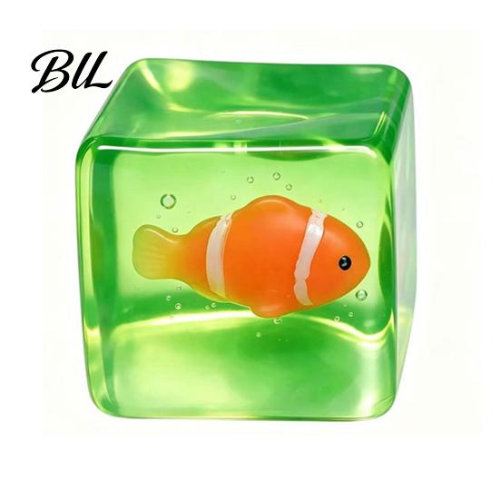Cube Sensory Toy Glow-in-the-Dark Stress Toy, Relief Squeeze Luminous Ocean Animal Clear with Sea Inside Adults Toys