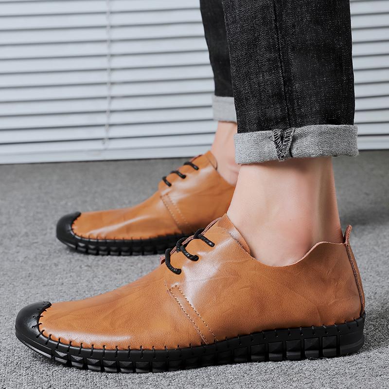 Fashion Italian Casual Men's Soft Genuine Leather Shoes Fashionable Minimalist Style Office Driving Outdoor Leisure Business Brown