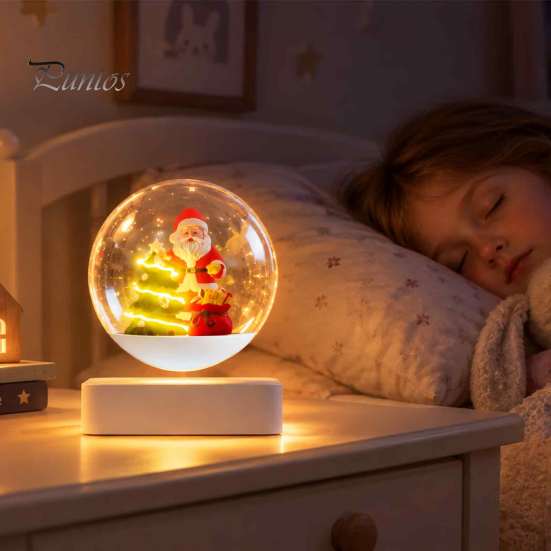 Unique Festive Home Accents Magnetic Levitating Santa Claus Tree Ornament with LED Light, Lighted Rotating Floating Glowing Winter Office Decorations