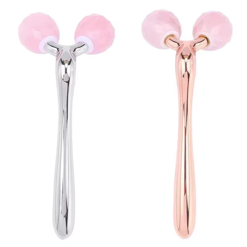 3D Roller Jade Massager For Face Rose Quartz Natural Stone Facial Massage 360 Rotate Wrinkles Remove Skin Care Lifting Tool