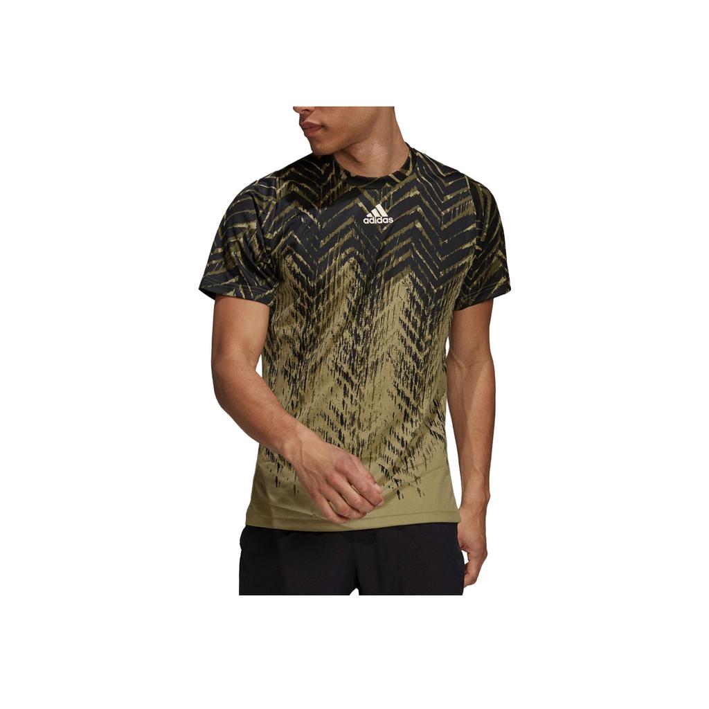 Adidas Striped Casual Crew Neck Short Sleeve T-Shirt Men Tops Black Gold H31121