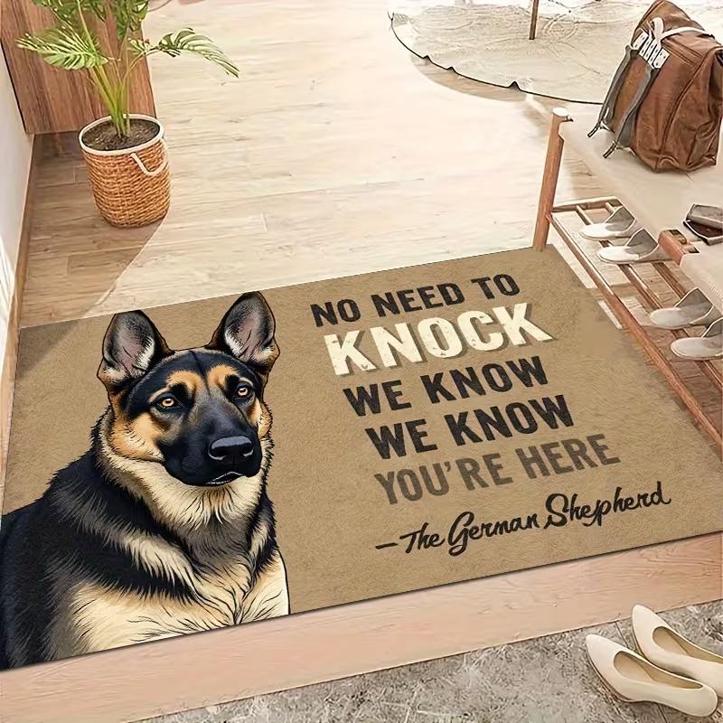 

0 Fun Door Mat German Shepherd Peeking Wooden Sign Welcome Print Retro Style Non-Slip for Kitchen Dining Room, Bathroom Door Mat 40x60cm
