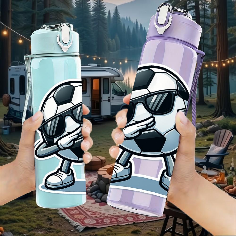 1PC Soccer Ball Cartoon Character Print 750ml Color Plastic Sports Water Bottle Leakproof Flip Straw Lid Suitable for Sports Office Home Use