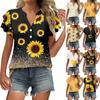 Women's Casual Gradient Ruffle Short Sleeve Button Down V-Neck Top