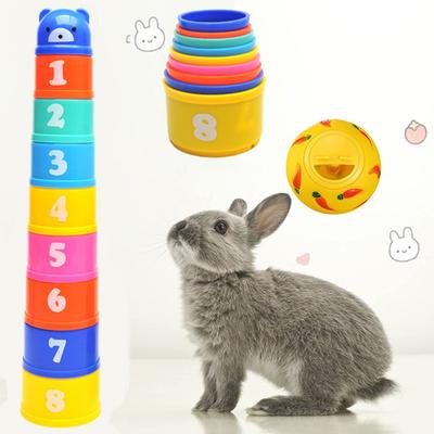 Rabbit Toy Interactive Stacking Cups Bunny Toy Small Rabbit Hiding Food Toy Hamster Foraging Ball for Small Pet