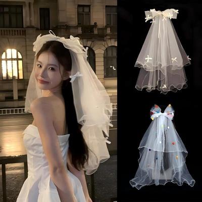Velo da Sposa Corto in Tulle Bianco con Fiocco Stile Vintage con Fermaglio per Capelli Elegante Accessorio per Capelli da Matrimonio per Matrimonio a Tema Retrò Festa Shooting
