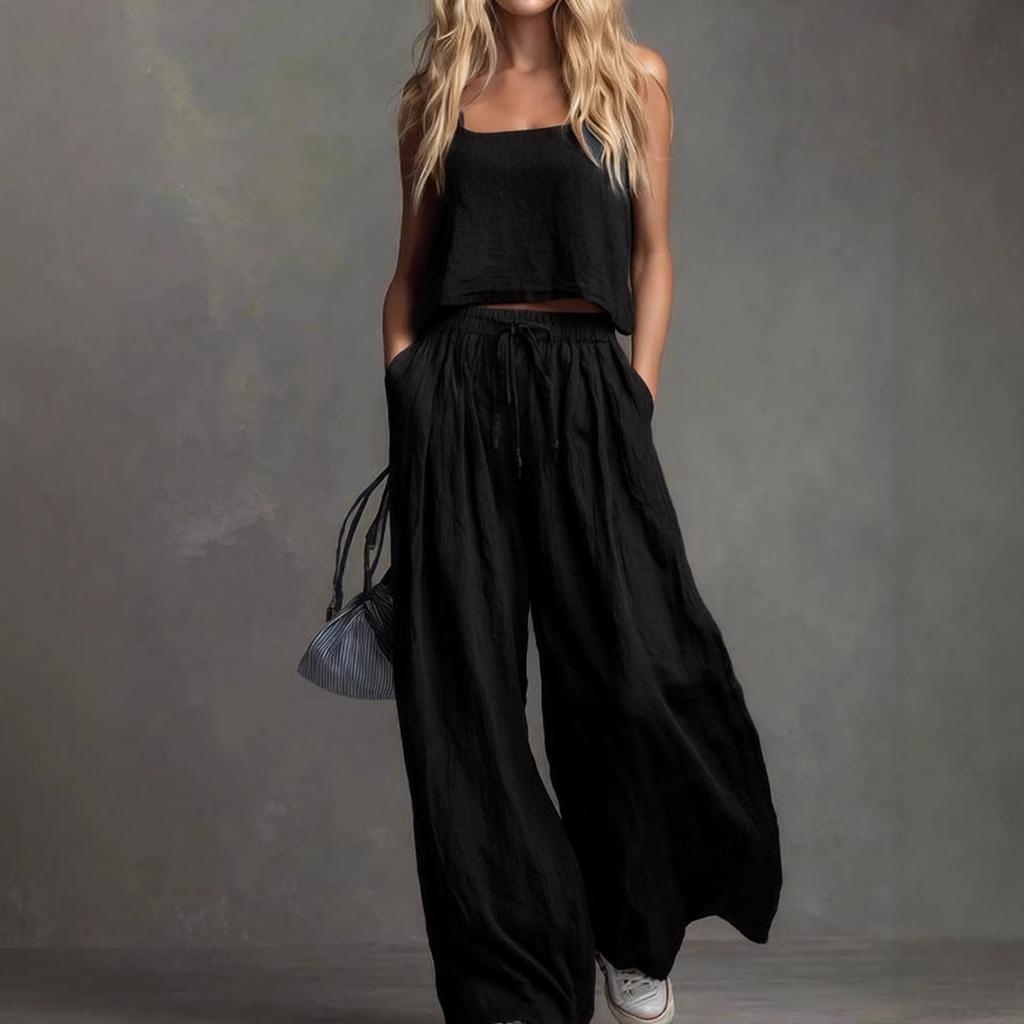 1116 New European and American summer women's clothing fashion women's suit casual vest loose wide-leg pants two-piece set