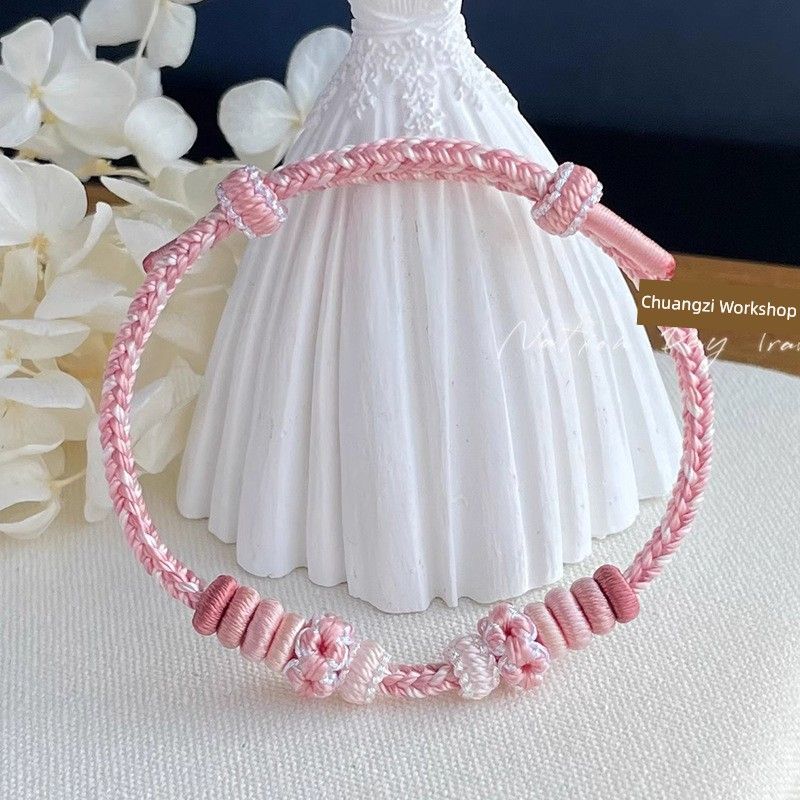 Hand-Woven Peach Blossom Carrying Strap Wearable Gold Lucky Beads Braided Rope Semi-Finished DIY Lucky Red Rope Bracelet for Women
